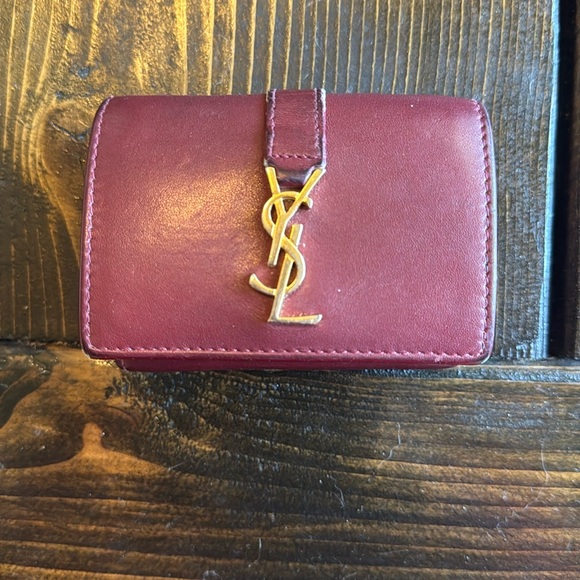 YSL Burgundy Leather Card Holder - Picture 1 of 3